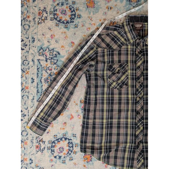 Cowboy Up Classic Fit Black White and Green Plaid Pearl Snap - L - Picture 9 of 10